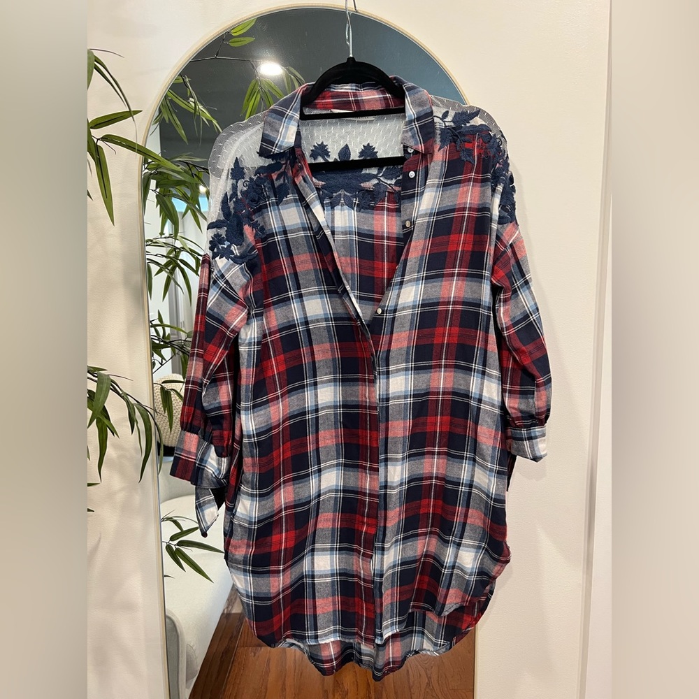 Zara flannel dress with sheer shoulder details